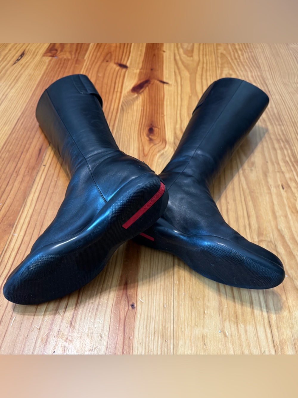PRADA Calzature Donna Nappa Sport B Nero Black Leather Riding Boots 36.5 3WZ013 - Picture 8 of 16